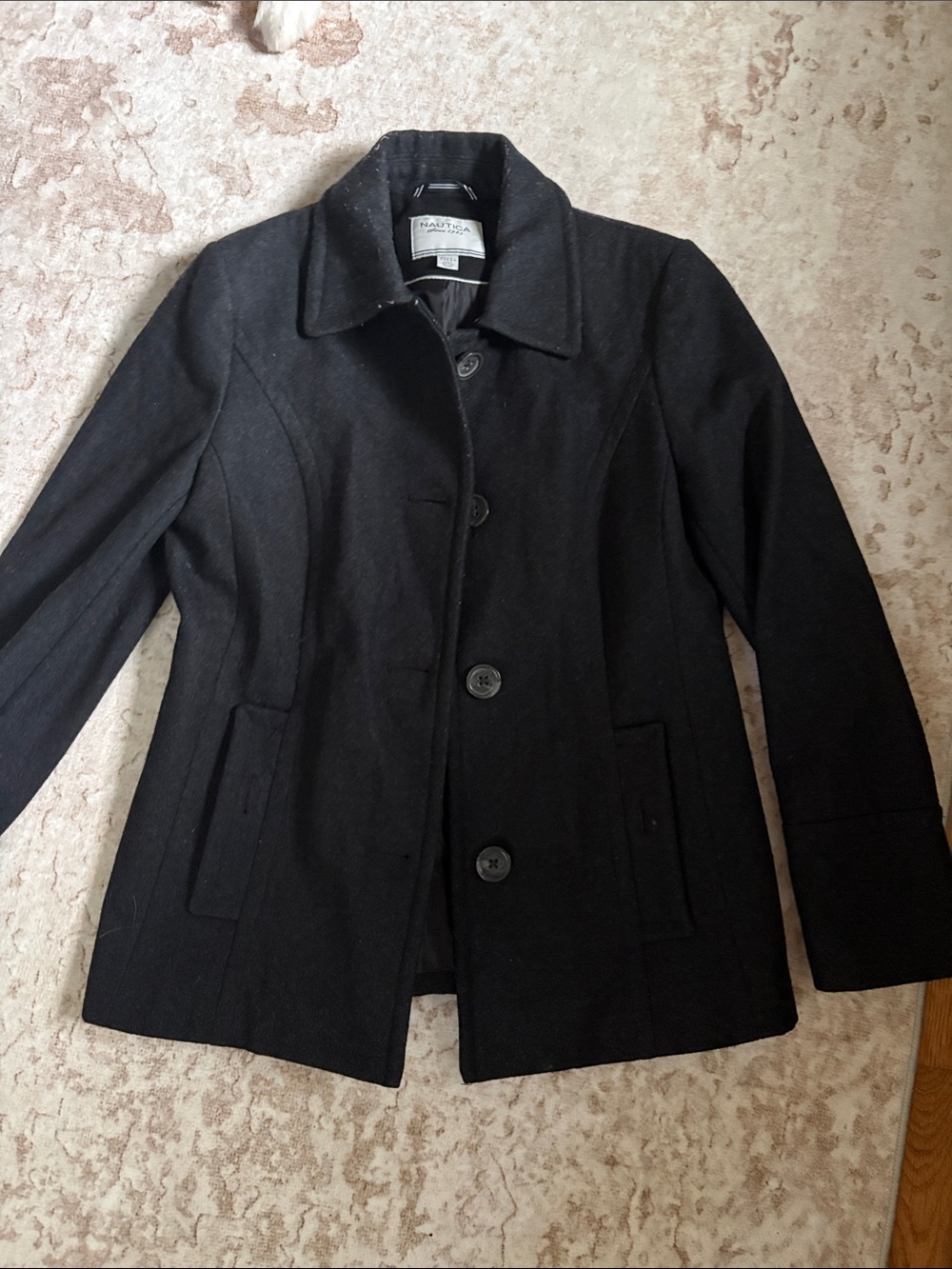 Nautica Black Button-Front Pea Coat